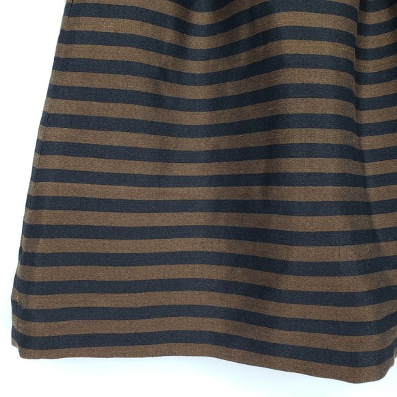 Madewell Striped Skirt 0 A Line Pleated Knee Length Linen Silk Brown Black 08334 - Picture 9 of 9
